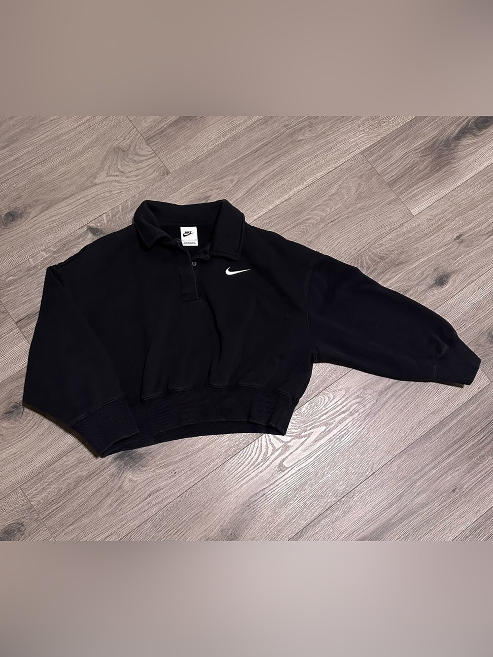 Nike Black Cropped Collar Sweatshirt with White Swoosh